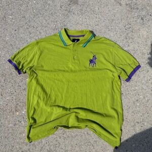 Polo Ralph Lauren Big Pony Shirt Mens 2XL Custom Fit Lime Green Purple Pique